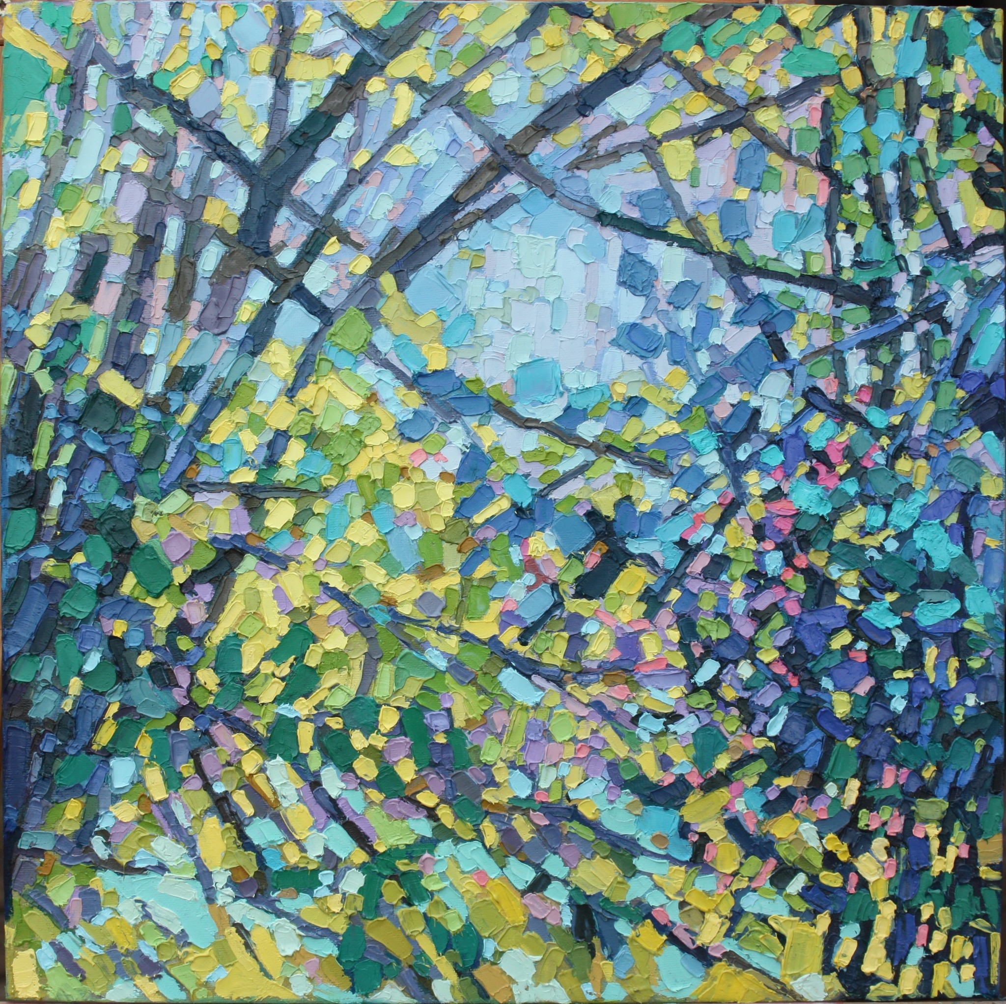 HARMONIE EN BLEU ET VERT - huile sur carton toilé - 40X40 - (2023)